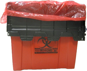 red plastic shipping box for biohazards