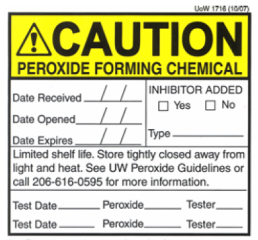 UW Peroxide Forming Chemical Label
