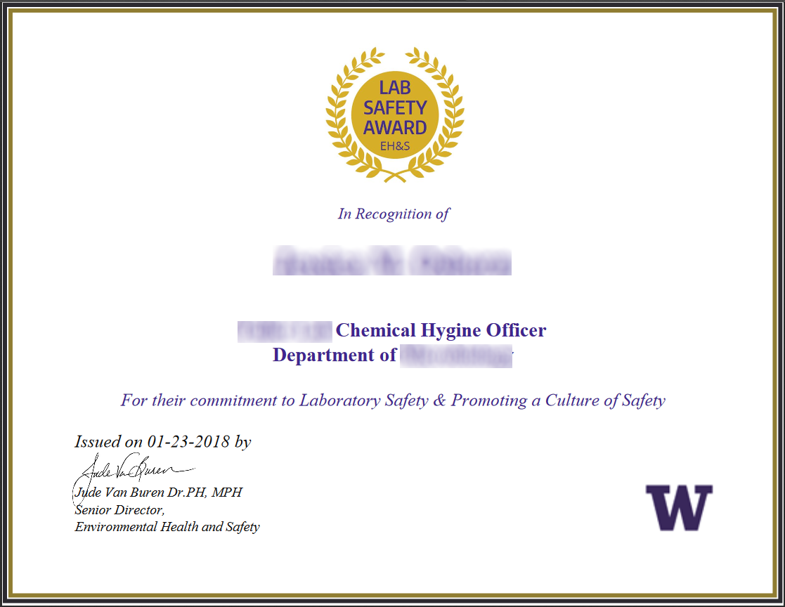 Lab safety certificate sample