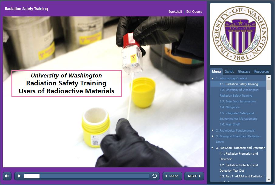 radiation safety training screen shot
