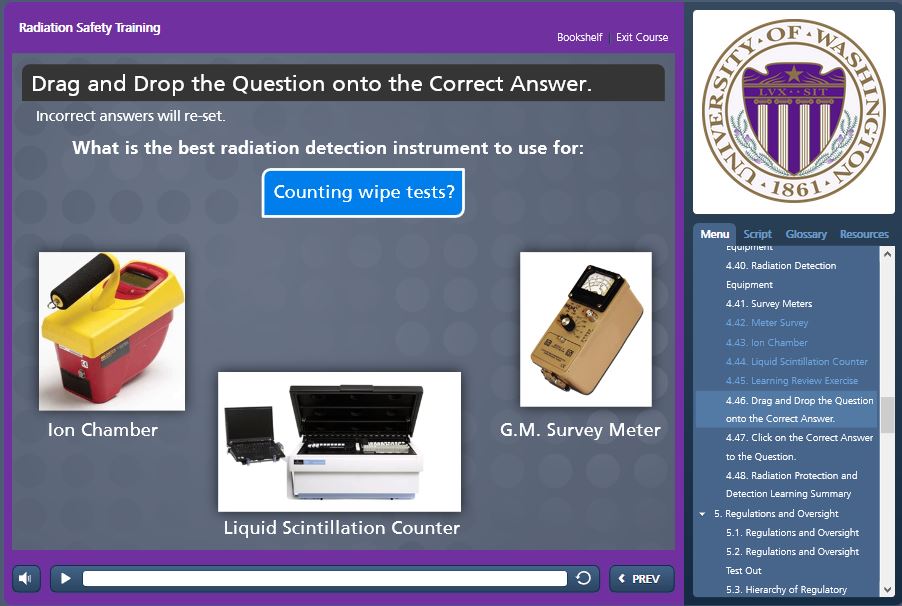 radiation safety training screen shot