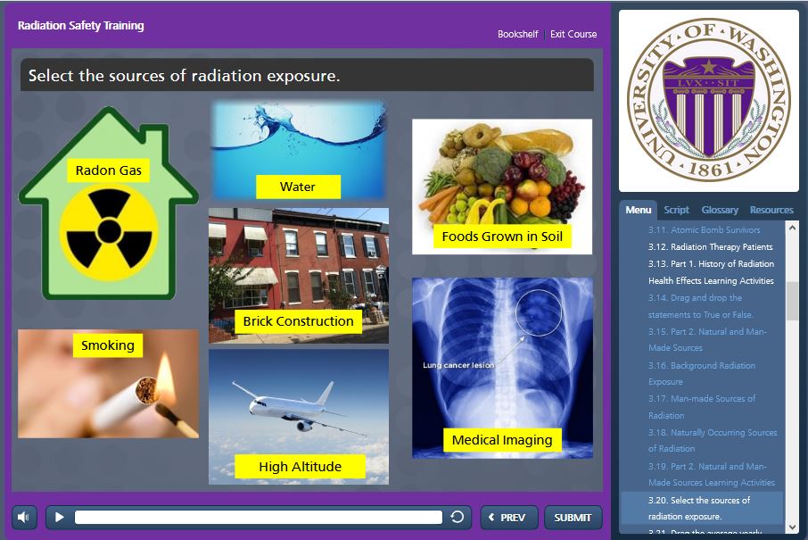 radiation safety training screen shot