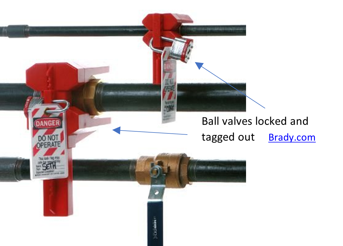 ball valves locked and tagged out