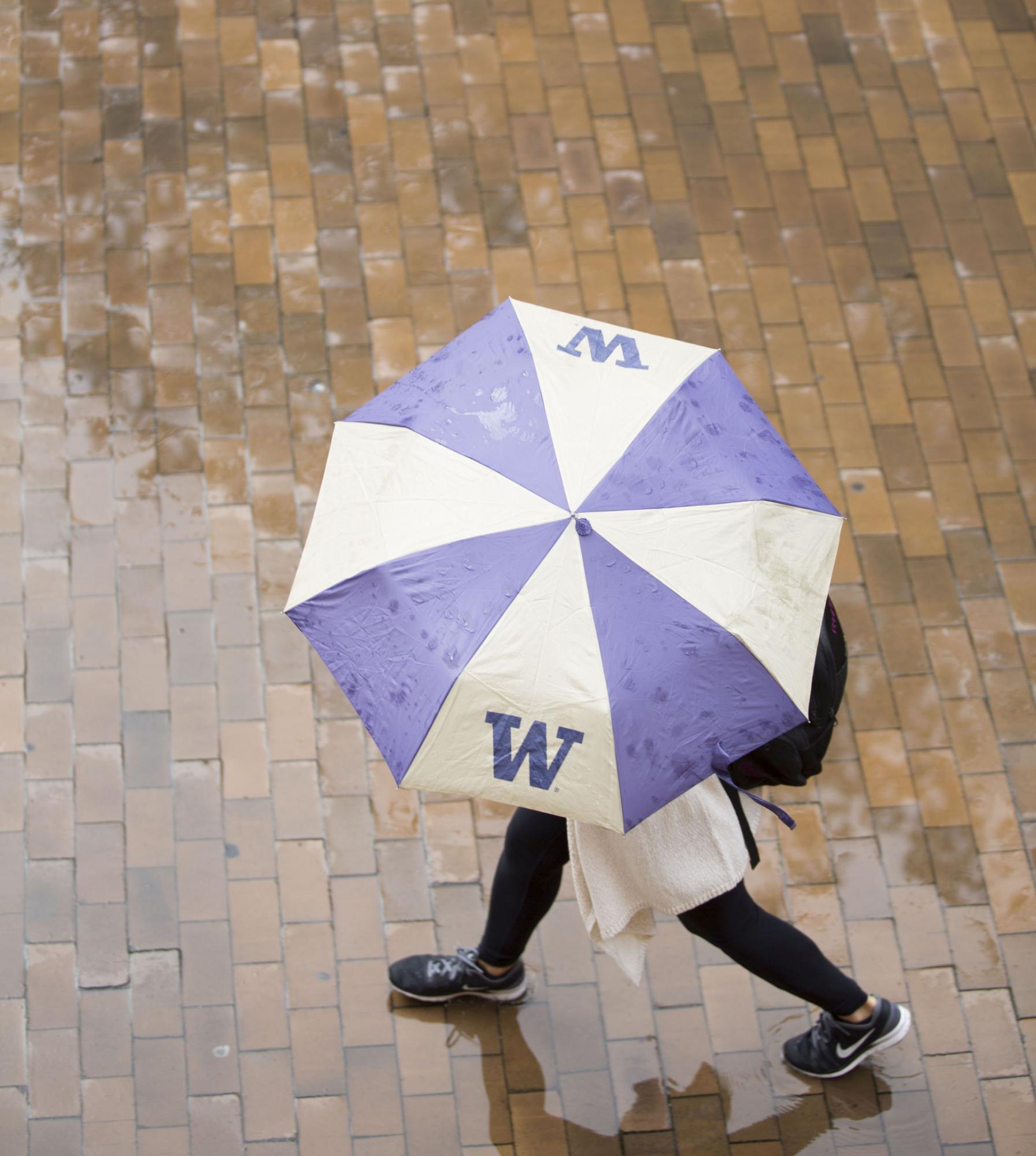 UW student with umbrella 